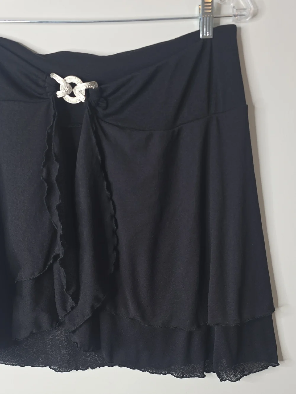 Vintage Black Tiered Wrap Skirt Coverup with Decorative Buckle - Picture 3 of 6